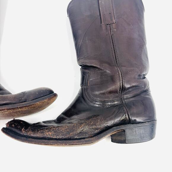 Vintage 1970s Frye Boots Mens Size 9.5 Brown Cowboy Roper Black Tag Campus Rare main image 8